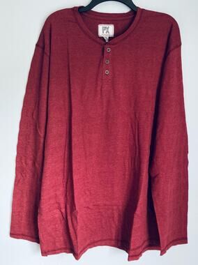 PX Clothing Henley Long Sleeve Mens Shirt 2XL Red